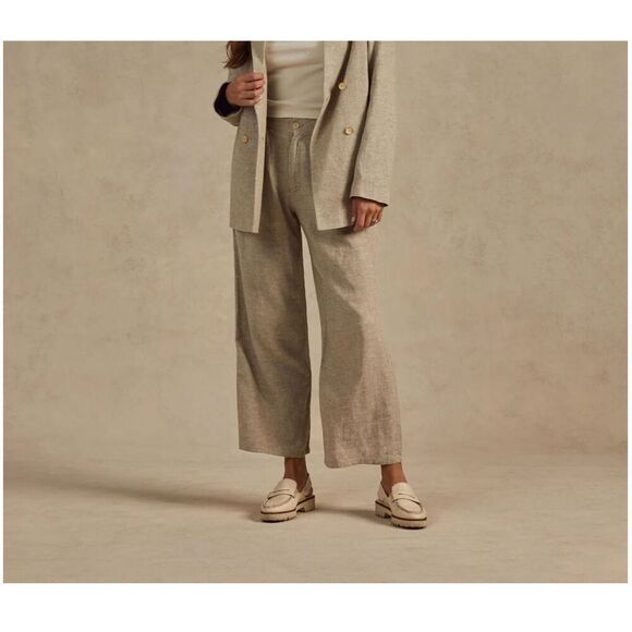 Rylee + Cru Women’s Fern Washed Out Green Linen Blend High Waisted Trouser Pant - Picture 1 of 11